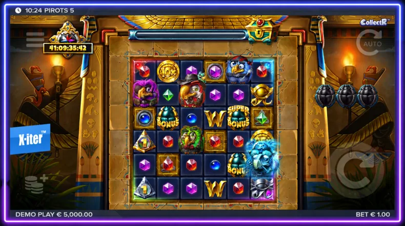 Pirots 5 slot: real screen gameplay showing the 6×6 grid