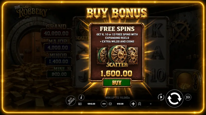 The Robbery Buy Bonus with 6, 10 or 12 Free Spins