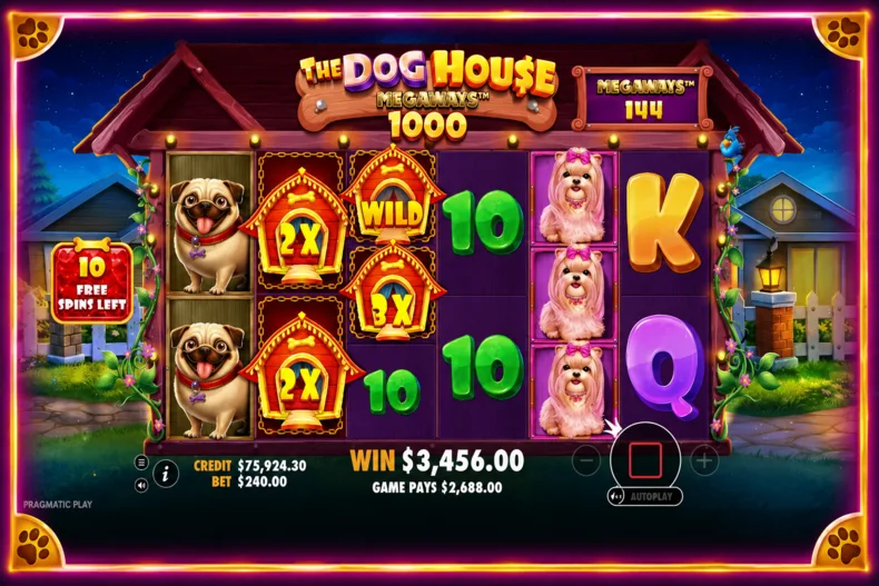 The Dog House Megaways 1000 Free Spins with multiple 2x and 3x Wild multipliers