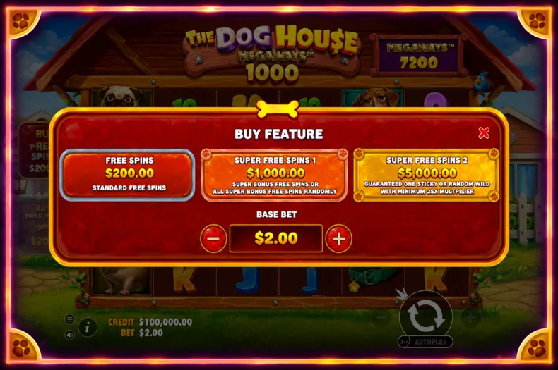 The Dog House Megaways 1000 Buy Feature with Free Spins and two Super Free Spins levels