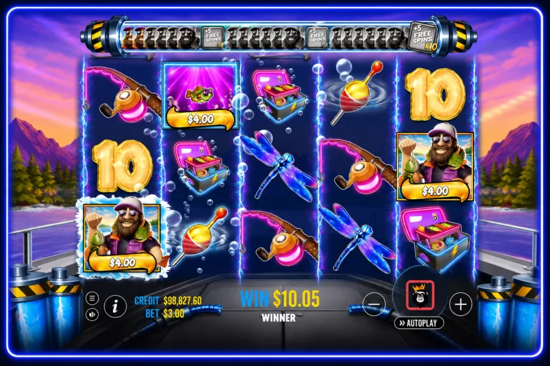 Big Bass Blast Free Spins with collected Fisherman Wilds and increasing bonus multipliers.