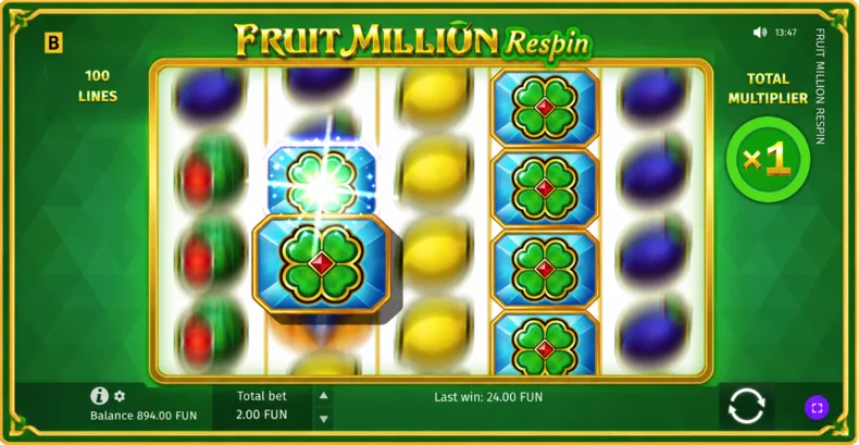 Fruit Million Respin expanding Wild symbol triggering a respin