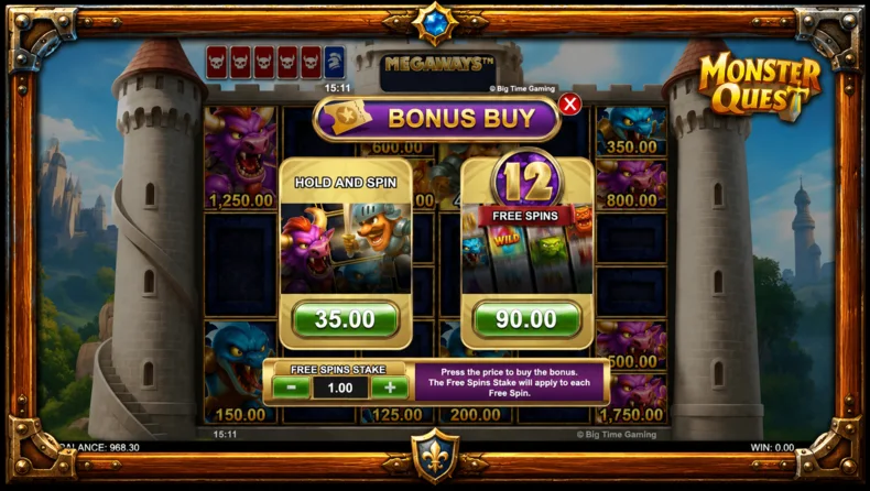 Monster Quest Bonus Buy options for Hold and Spin and 12 Free Spins