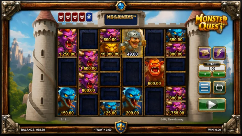 Monster Quest Hold and Spin feature with Knight and Monster symbols