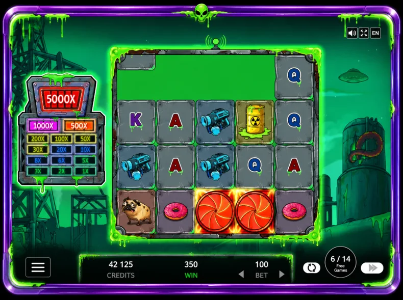 Slime Bonanza by Belatra Games showing Green Symbols activating the Instant Win Table.