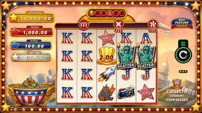 Land of Fortunes by Microgaming showing the Cash Collect Booster collecting the current Cash Coin values during the Hold & Win feature.