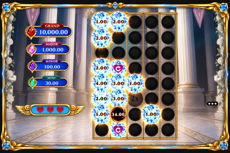 Bolts of Zeus Coin Grid by Microgaming showing the ULTRA Link&Win feature with Cash Coins, a Collect Booster and an expanding Coin Grid.