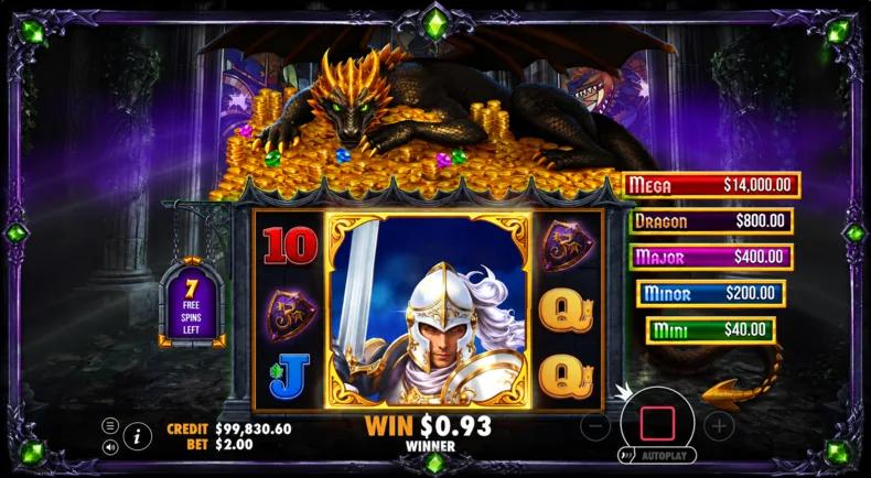 Sleeping Dragon Ultra Dark Free Spins featuring a giant symbol across the middle reels and seven free spins remaining.