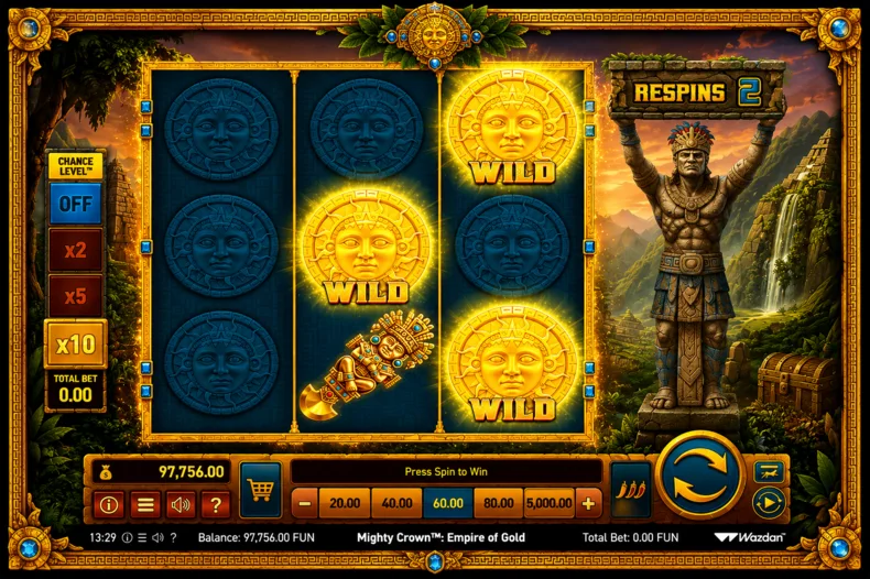 Sticky Wild symbols during the Bonus Game in Mighty Crown: Empire of Gold