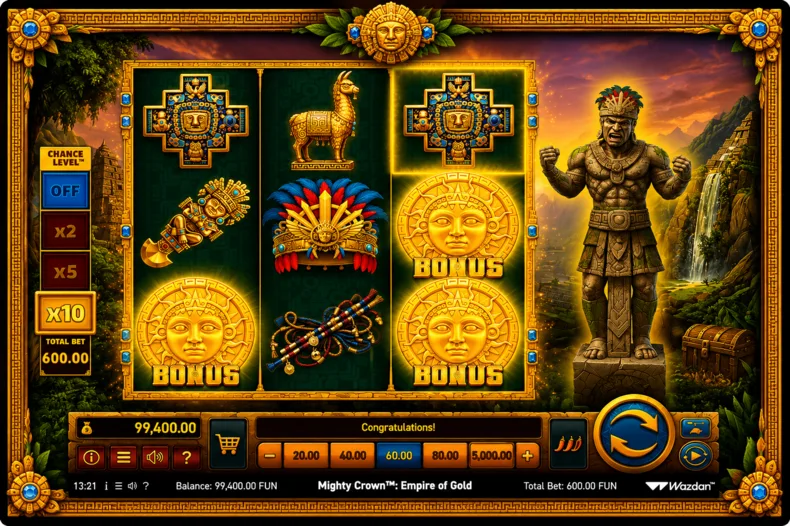Base game symbols and Bonus Symbols in Mighty Crown: Empire of Gold