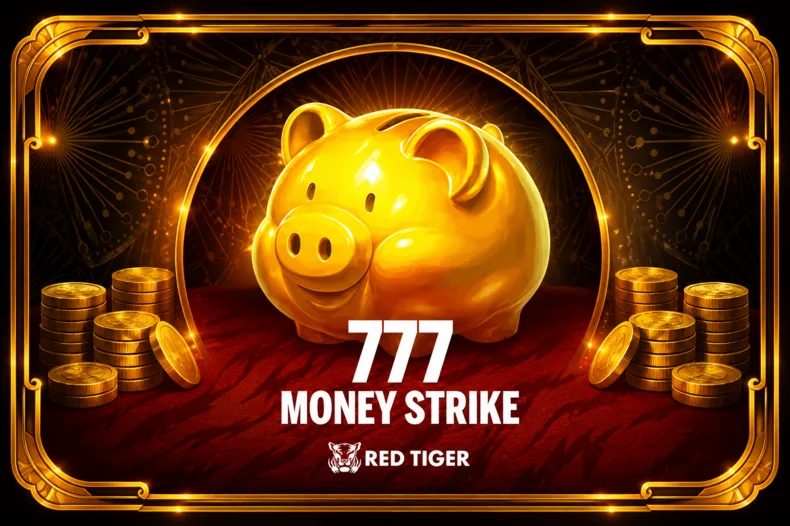 Golden piggy bank representing the Piggy Bonus feature in 777 Money Strike