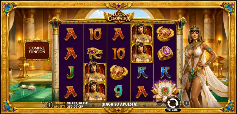 Luxor of Cleopatra base game with Cleopatra symbols and 1,024 ways to win