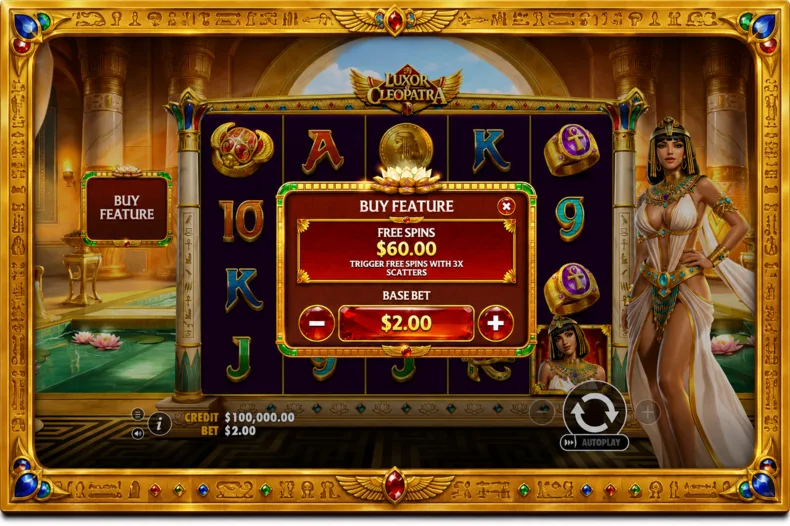 Luxor of Cleopatra Buy Feature offering Free Spins for 30× the bet