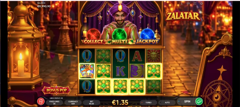 Zalatar base game showing a Wild symbol and a winning combination on the reels
