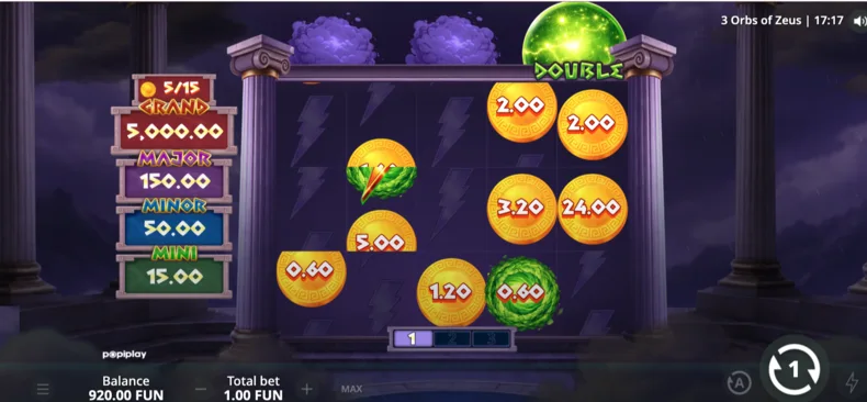 3 Orbs of Zeus Double feature multiplying Coin values during Hold & Win