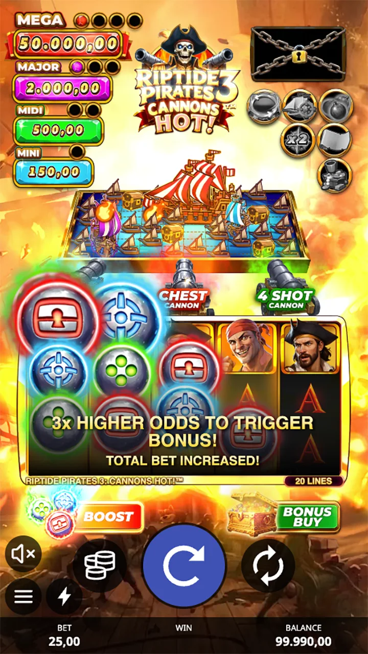 Riptide Pirates 3 Cannons Hot Boost Feature