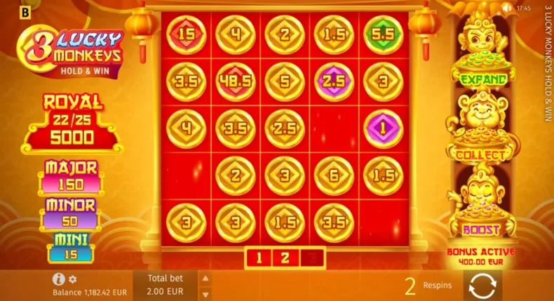 3 Lucky Monkeys Expanded Hold & Win Grid