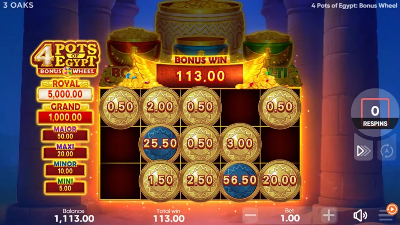 4 Pots of Egypt Bonus Wheel Hold & Win Bonus Result