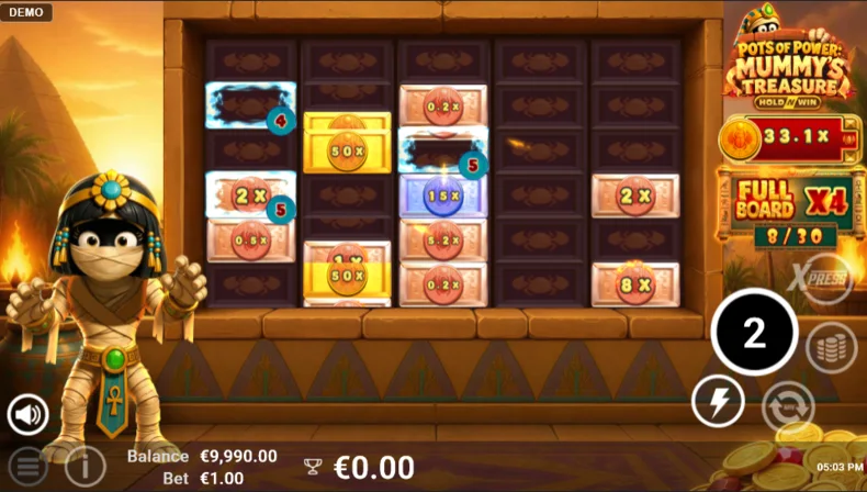 Pots of Power Mummy’s Treasure Hold & Win Bonus Game