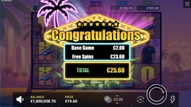 Vice Spins Free Spins Result