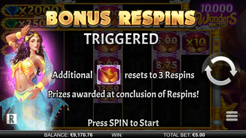 10000 Wonders 10K Ways Bonus Respins Trigger