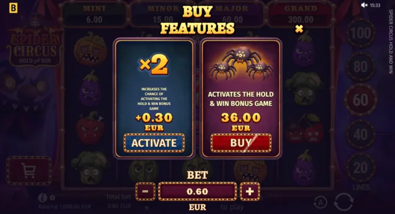 Spider Circus Hold and Win Buy Features