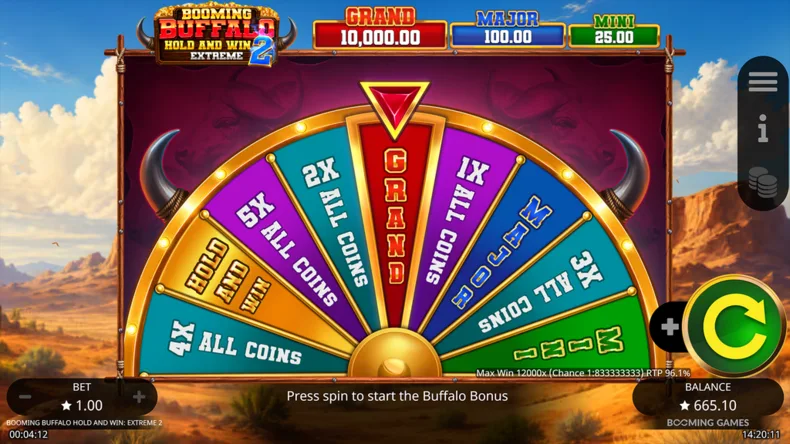 Booming Buffalo Hold and Win Extreme 2 Buffalo Bonus Wheel