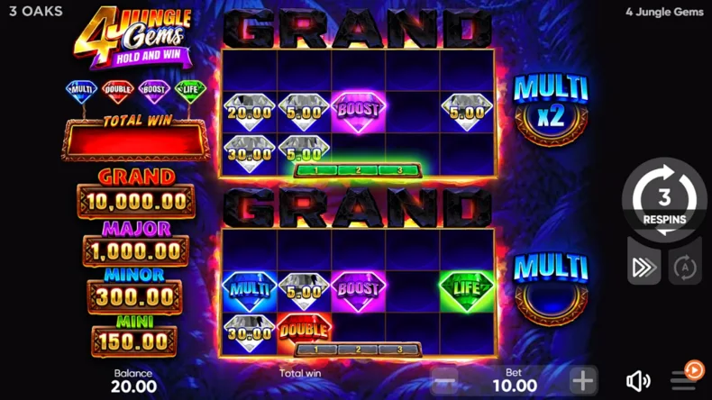 4 Jungle Gems Double Board Hold & Win